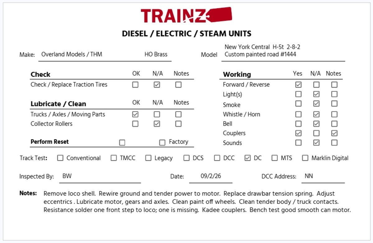 Overland HO Scale BRASS 'H-5t' 2-8-2 Steam Loco & Tender/Box