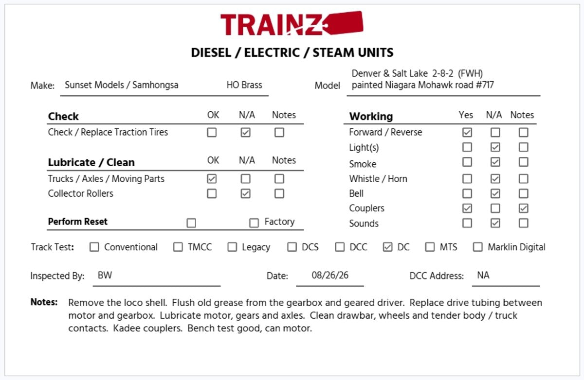 Sunset Models HO BRASS Niagara Mohawk 2-8-2 (FWH) Steam Loco & Tender/Box