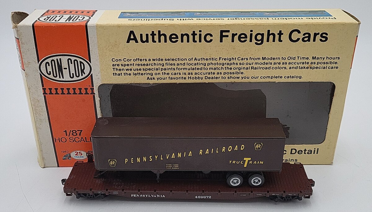 Con-Cor 0001-009151 PRR 54' HO Flatcar w/Trailer Kit EX/Box