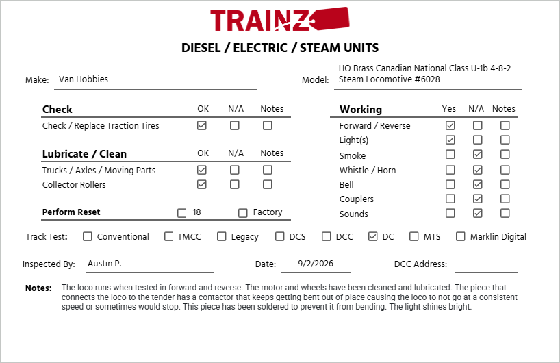 Van Hobbies HO Brass Canadian National Class U-1b 4-8-2 Steam Locomotive #6028 EX