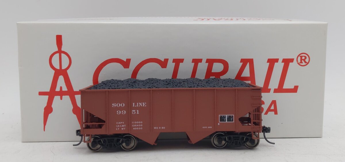 Accurail HO Scale Soo Line Twin Hopper w/ Coal Load #9951 EX/Box