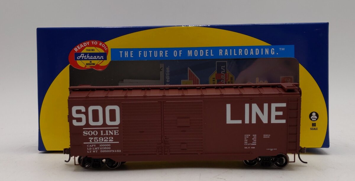 Athearn 14741 HO Soo Line 40' Double Door Box Car RTR #75922 LN/Box