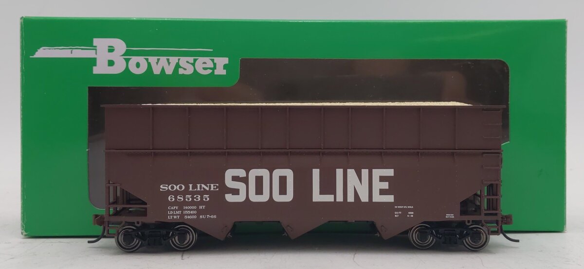 Bowser 60219 HO SOO Line 70 Ton Wood Chip Hopper Car #68535 w/ Ribbed Extension EX/Box