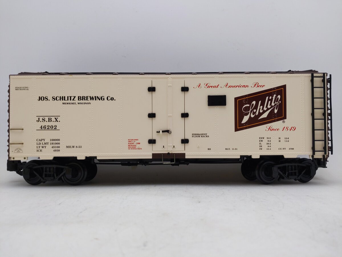 Aristo-Craft 46202 G Scale Schlitz Refrigerator Car (Plastic Wheels) EX/Box