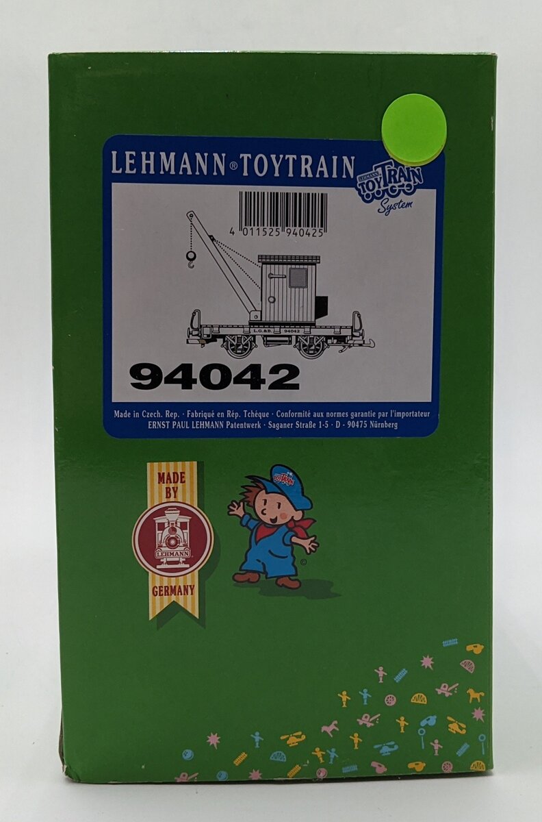 LGB Lehmann 94042 G Scale Toy Train Crane Car #94042 LN/Box