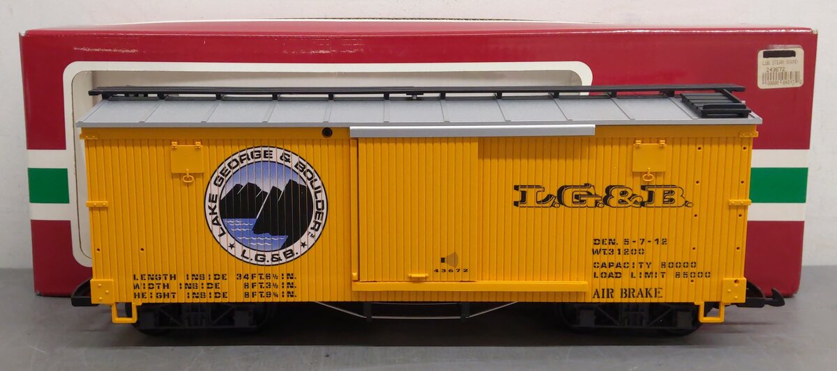 LGB 43672 G Scale Lake George & Boulder Boxcar with Sounds EX/Box