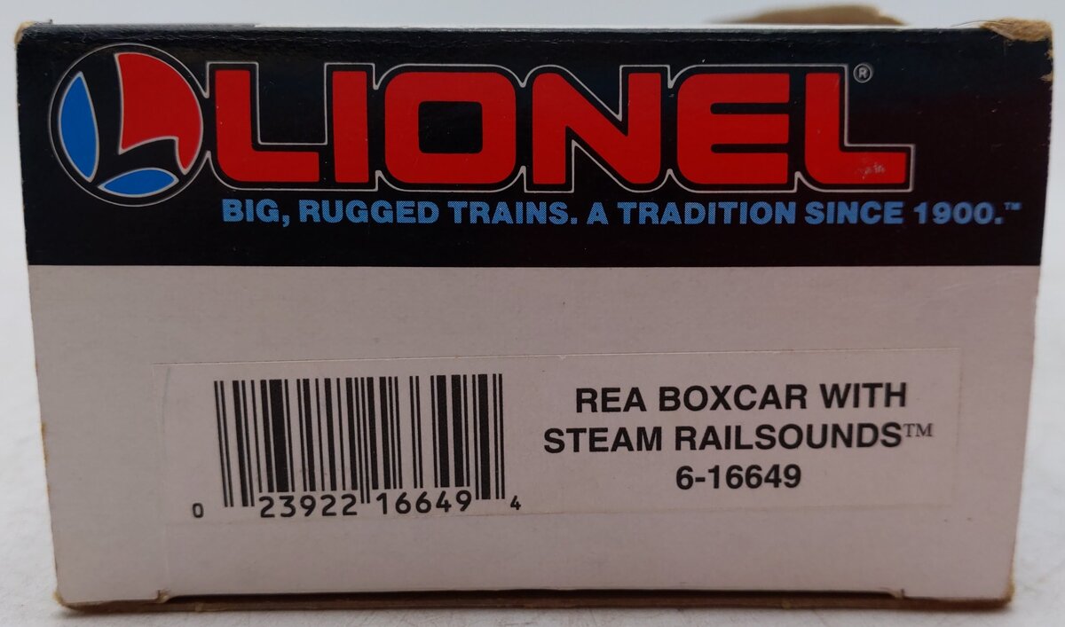 Lionel 6-16649 O Gauge REA Boxcar #16649 with Steam Railsounds/Box