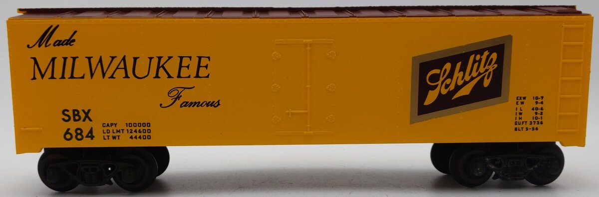 KMT 684 O Gauge Schlitz Yellow Box Car VG/Box