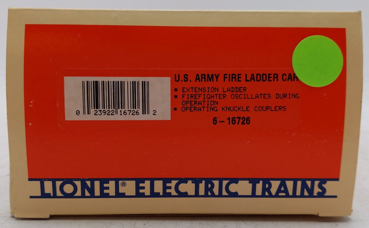 Lionel 6-16726 O Gauge Army Fire Ladder Car EX/Box