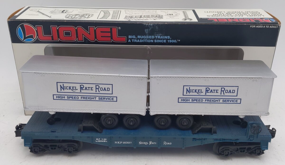 Lionel 6-16307 O Gauge Nickel Plate Road Flatcar with Trailers EX/Box