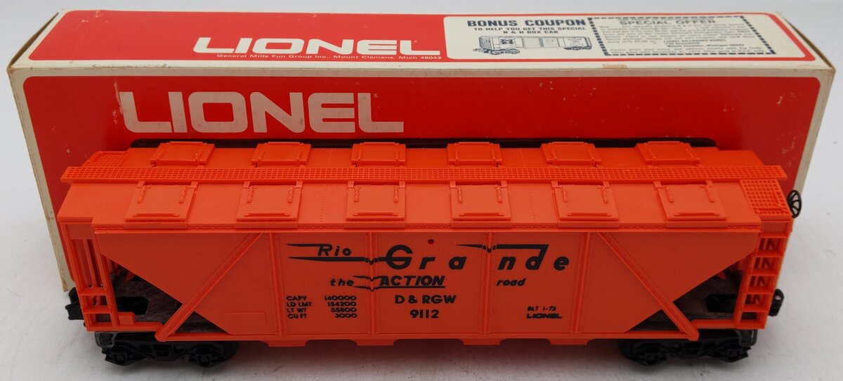 Lionel 6-9112 O Gauge Denver & Rio Grande Western Covered Long Hopper EX/Box