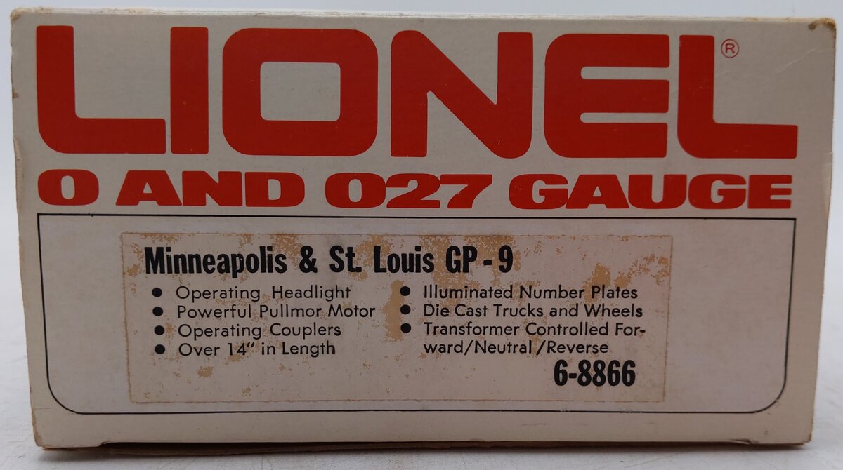 Lionel 6-8866 O Gauge Minneapolis and St. Louis GP-9 Powered Diesel Locomotive VG/Box