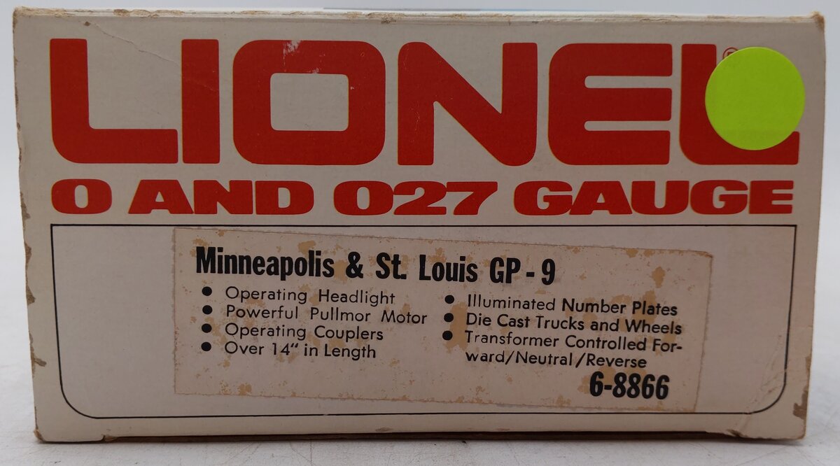 Lionel 6-8866 O Gauge Minneapolis and St. Louis GP-9 Powered Diesel Locomotive VG/Box