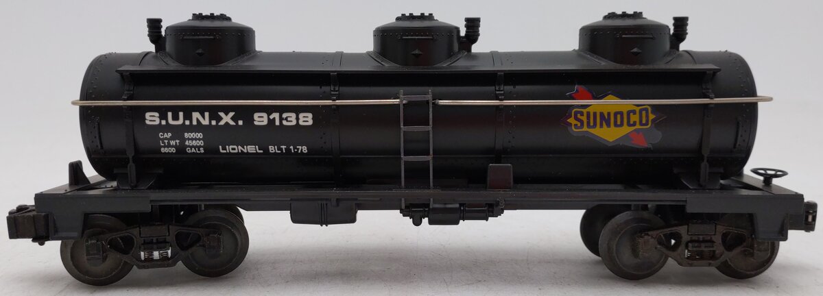 Lionel 6-9138 O Gauge Sunoco Triple Dome Black Tank Car EX/Box