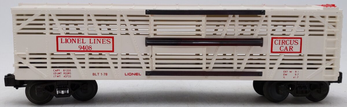 Lionel 6-9408 O Gauge Circus Stock/Animal Car #9408 EX/Box