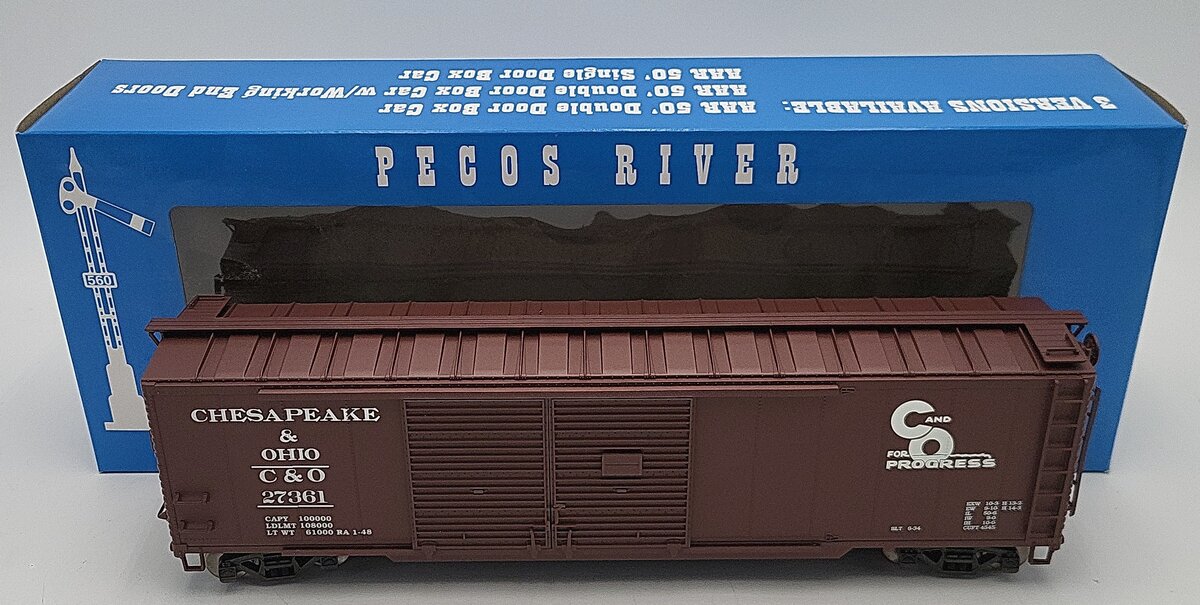 Pecos River SB-0119-1 O Scale Chesapeake & Ohio Double Door Boxcar (2Rail) LN/Box