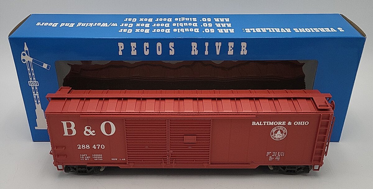 Pecos SB-0120-2 O B&O Double Door Boxcar #288470 (2-Rail) LN/Box