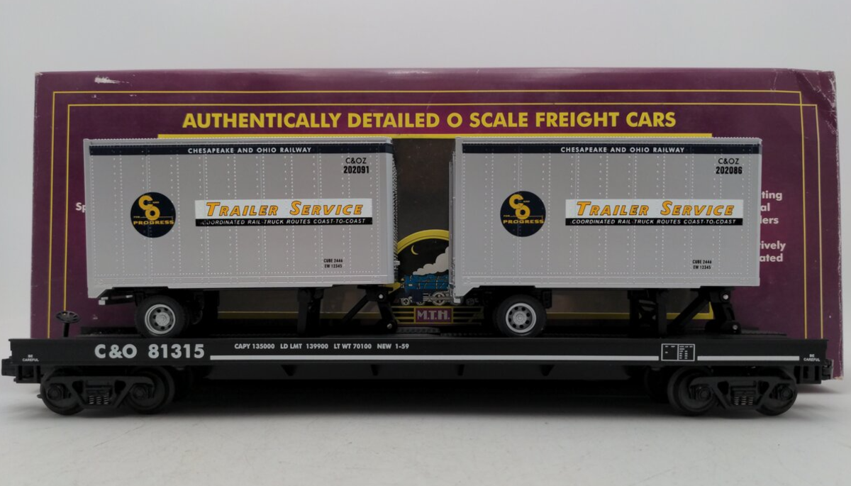 MTH 20-90015B O Gauge Chesapeake & Ohio Flatcar w/ Trailers #81315 EX/Box