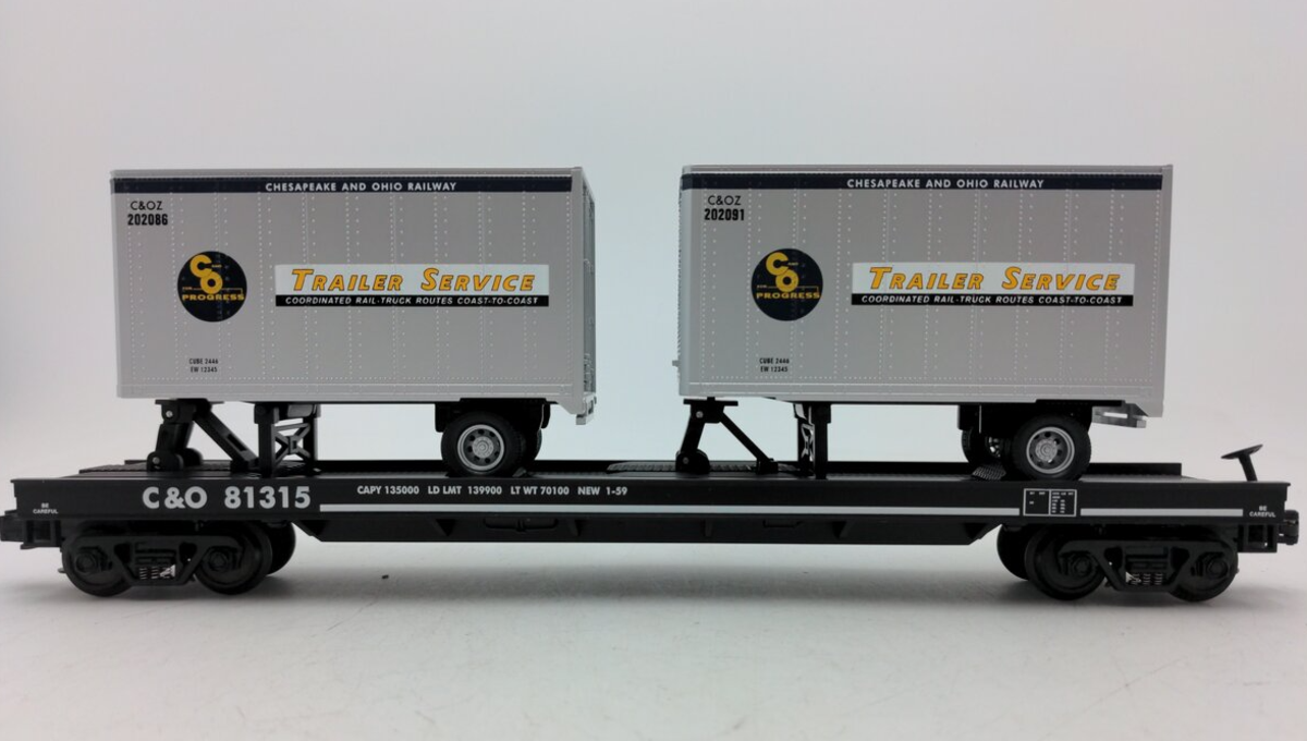 MTH 20-90015B O Gauge Chesapeake & Ohio Flatcar w/ Trailers #81315 EX/Box