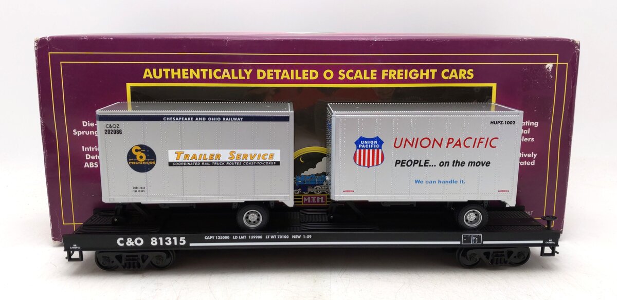 MTH 20-90015B O Gauge Chesapeake & Ohio Flatcar w/ Trailers #81315 - 2 Rail LN/Box