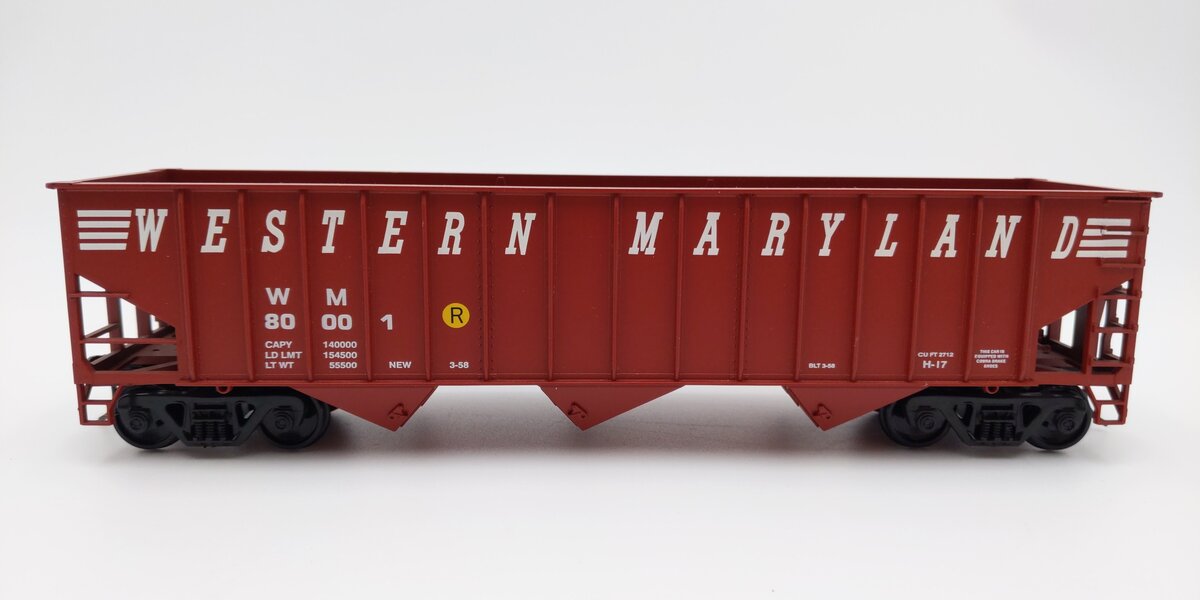 Weaver U2221 O Scale Western Maryland 3-Bay Ribbed Coal Car #80001 (2-Rail) EX/Box