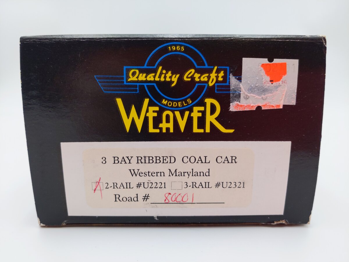 Weaver U2221 O Scale Western Maryland 3-Bay Ribbed Coal Car #80001 (2-Rail) EX/Box
