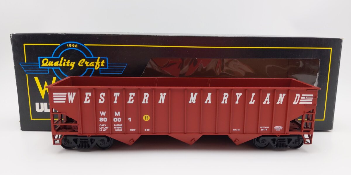 Weaver U2221 O Scale Western Maryland 3-Bay Ribbed Coal Car #80001 (2-Rail) EX/Box