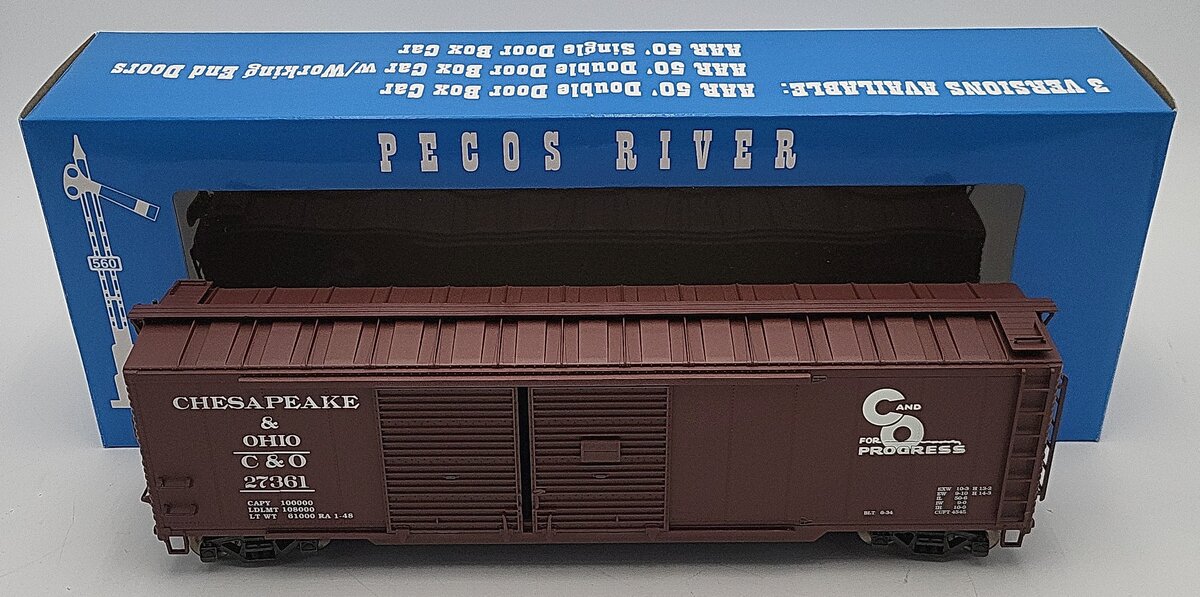 Pecos River SB-0119-1 O Scale Chesapeake & Ohio Double Door Boxcar (2Rail) LN/Box