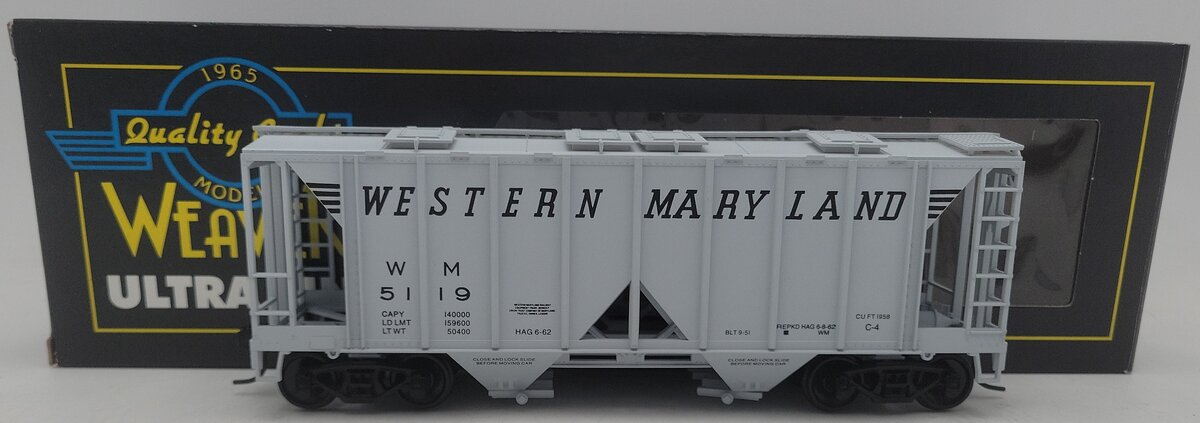 Weaver U19002S O Scale Western Maryland AC-2 Covered Hopper #5119 (2-Rail) EX/Box