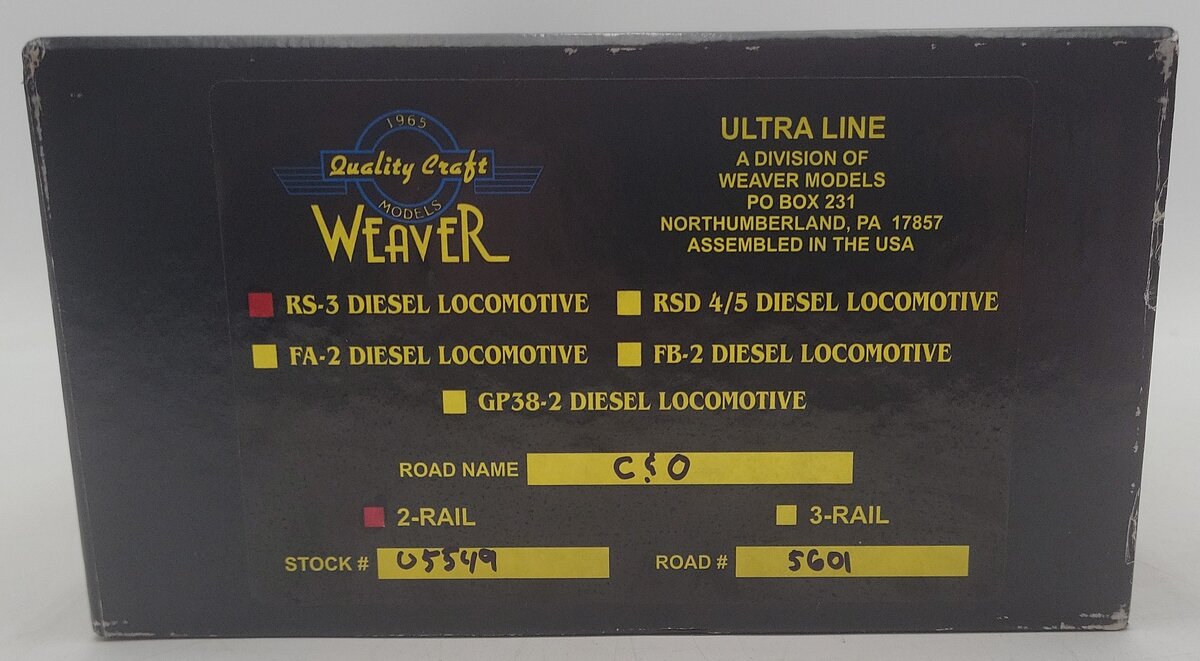 Weaver U5549 O Gauge Chesapeake & Ohio 2-Rail Diesel Locomotive #5601 EX/Box
