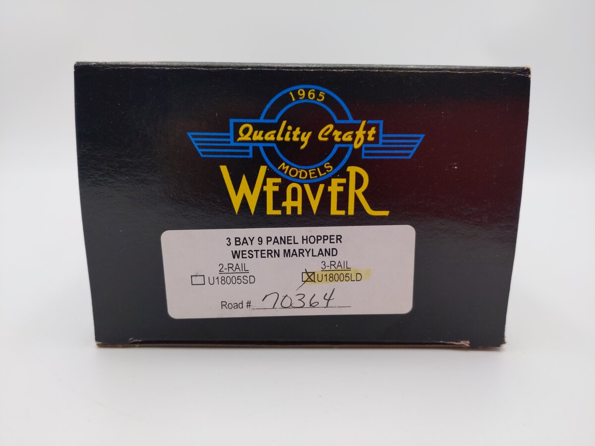 Weaver U18005LD Western Maryland 3 Bay 9 Panel Hopper #70238 (2-Rail) EX/Box