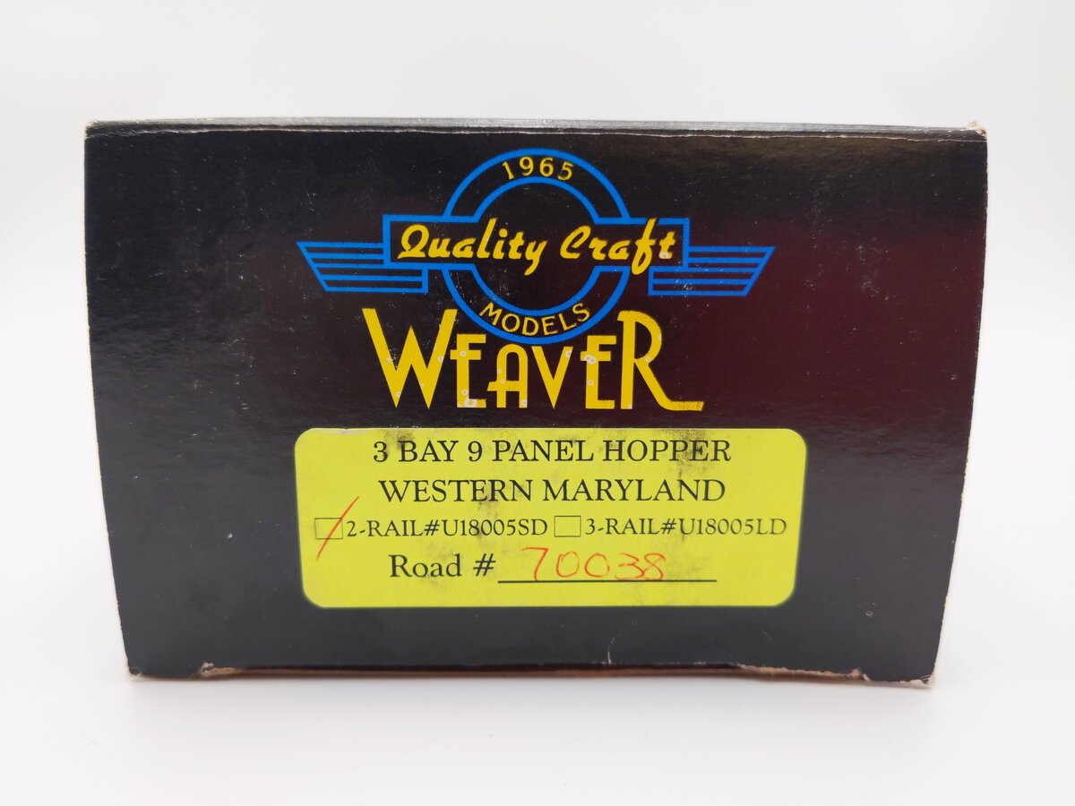 Weaver U18005SD O Scale Western Maryland 3-Bay 9 Panel Hopper #70038 (2-Rail) LN/Box
