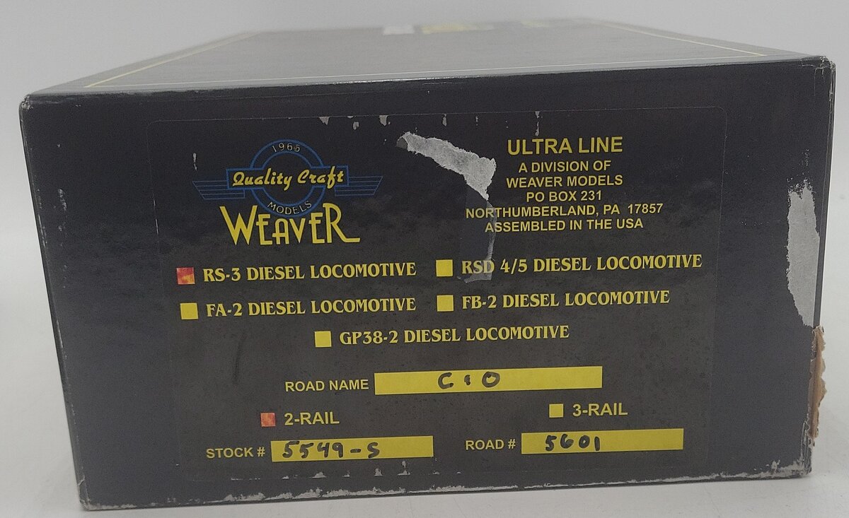 Weaver 5549-S O Scale Chesapeake & Ohio RS-3 Diesel Locomotive #5570 - 2-Rail EX/Box