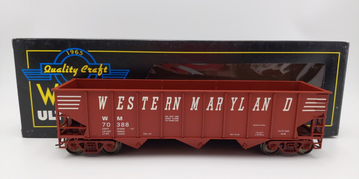 Weaver U18005SD O Scale Western Maryland 3-Bay 9 Panel Hopper #70388 (2-Rail) EX/Box