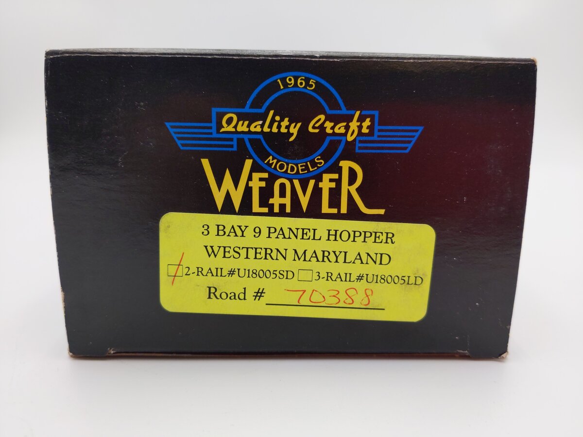 Weaver U18005SD O Scale Western Maryland 3-Bay 9 Panel Hopper #70388 (2-Rail) EX/Box