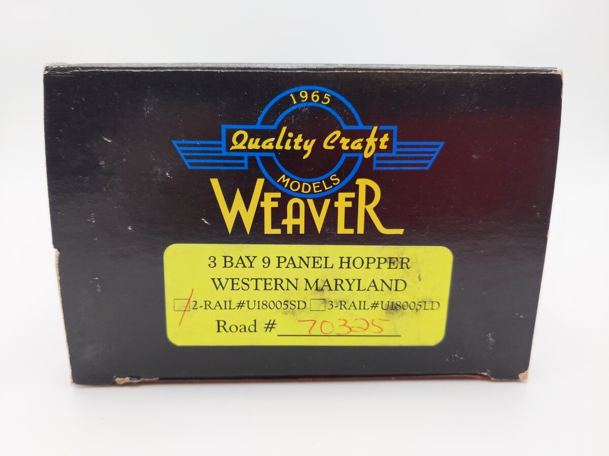 Weaver U18005SD O Scale Western Maryland 3-Bay 9 Panel Hopper #70325 (2-Rail) EX/Box