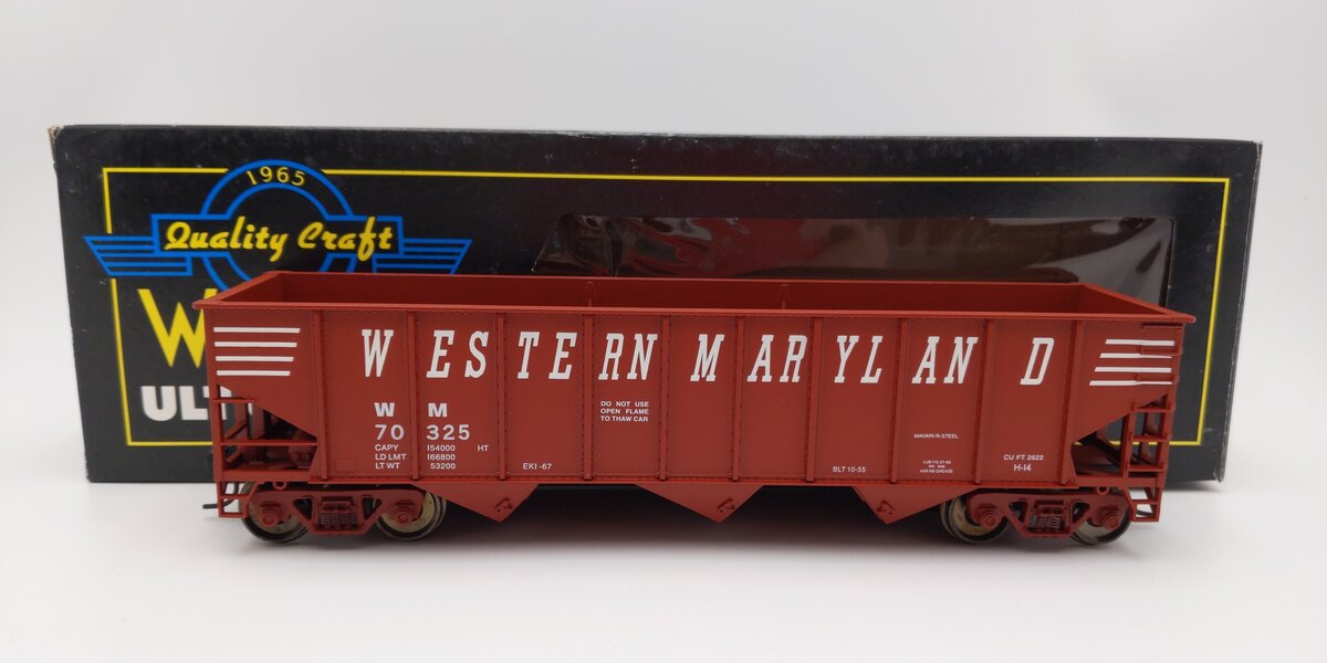 Weaver U18005SD O Scale Western Maryland 3-Bay 9 Panel Hopper #70325 (2-Rail) EX/Box