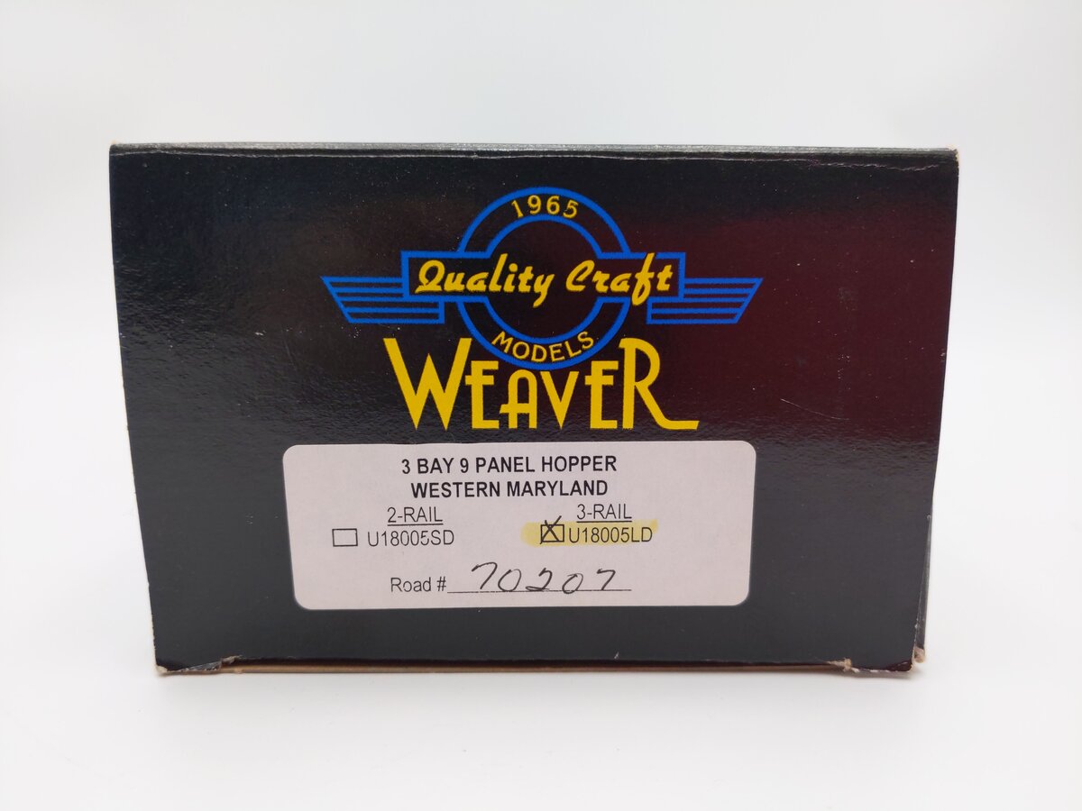 Weaver U18005LD Western Maryland 3 Bay 9 Panel Hopper #70238 (2-Rail) EX/Box