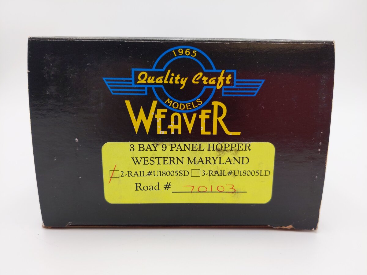Weaver U18005SD O Scale Western Maryland 3-Bay 9 Panel Hopper #70103 (2-Rail) EX/Box