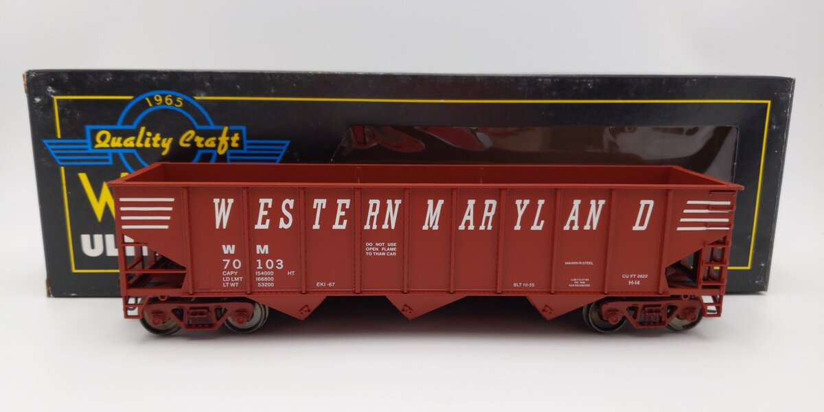 Weaver U18005SD O Scale Western Maryland 3-Bay 9 Panel Hopper #70103 (2-Rail) EX/Box