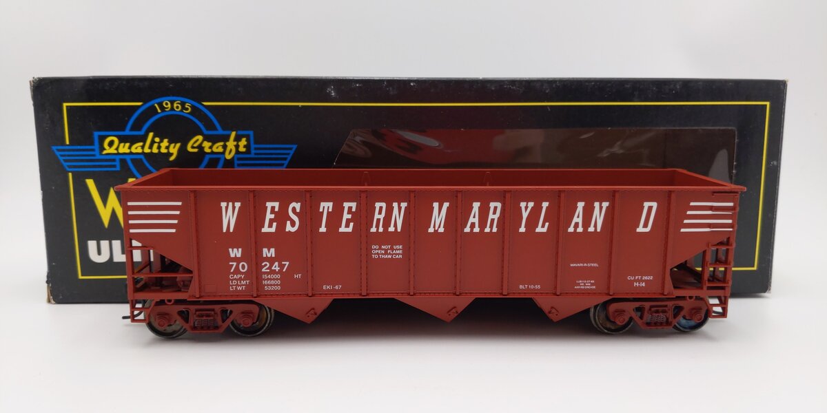 Weaver U18005SD O Scale Western Maryland 3-Bay 9 Panel Hopper #70247 (2-Rail) EX/Box