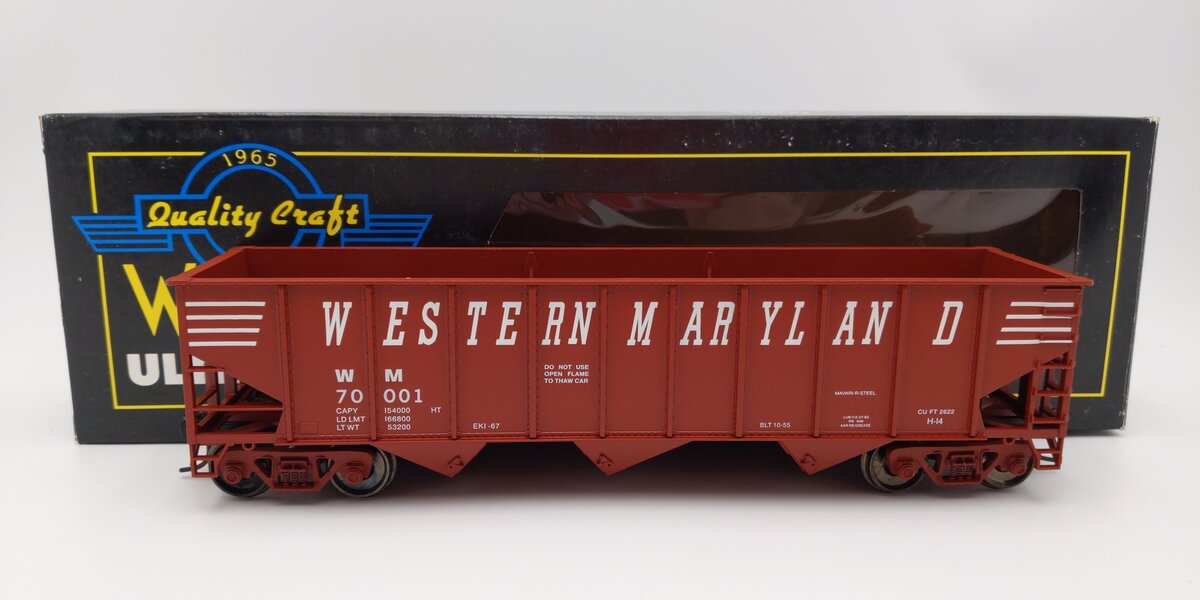 Weaver U18005SD O Scale Western Maryland 3-Bay 9 Panel Hopper #70001 (2-Rail) EX/Box