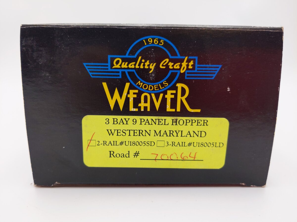 Weaver U18005SD O Scale Western Maryland 3-Bay 9 Panel Hopper #70064 (2-Rail) EX/Box
