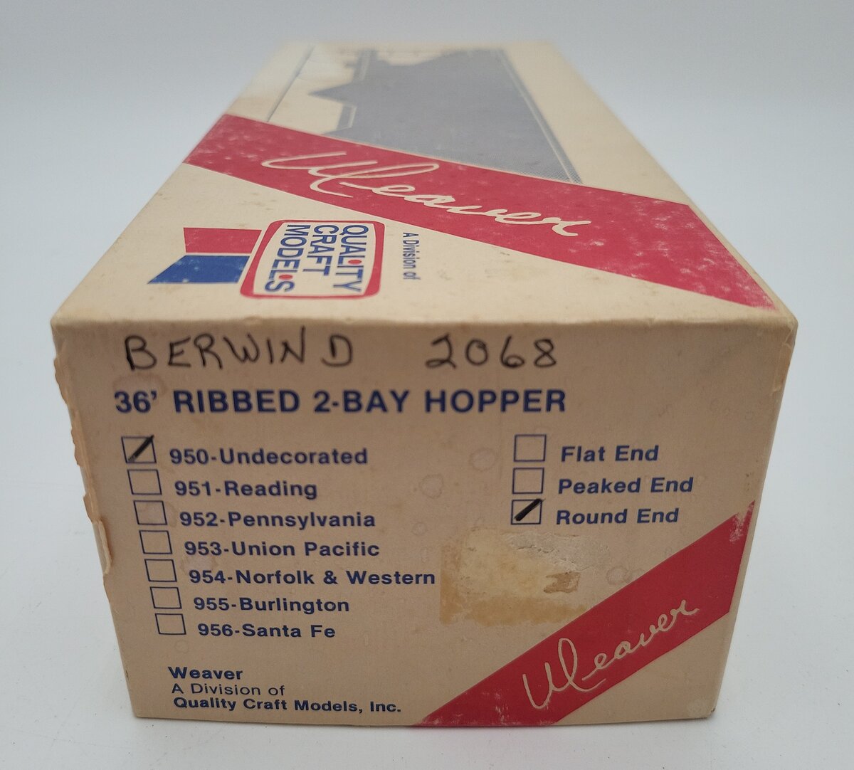 Weaver 950 O Scale Berwind White Coal Mining Hopper Car #2068 (2-Rail) EX/Box