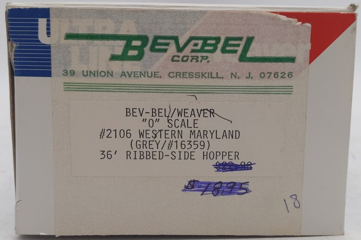 Weaver 2106 O Western Maryland 36' RibbedSide Hopper #16359 (2-Rail) EX/Box