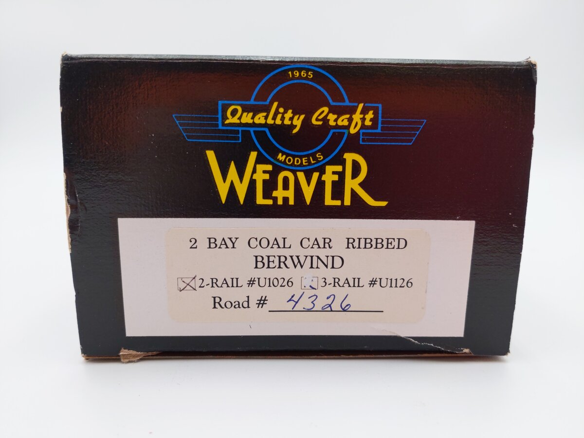 Weaver U1026 O Scale Berwind 2-Bay Ribbed Coal Car #4326 (2-Rail) EX/Box