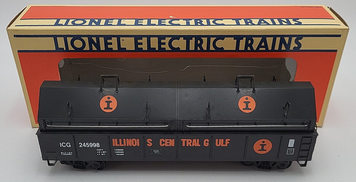 Lionel 6-17404 O Illinois Central Gulf Gondola with Coil Covers #245998 (2-Rail) EX/Box