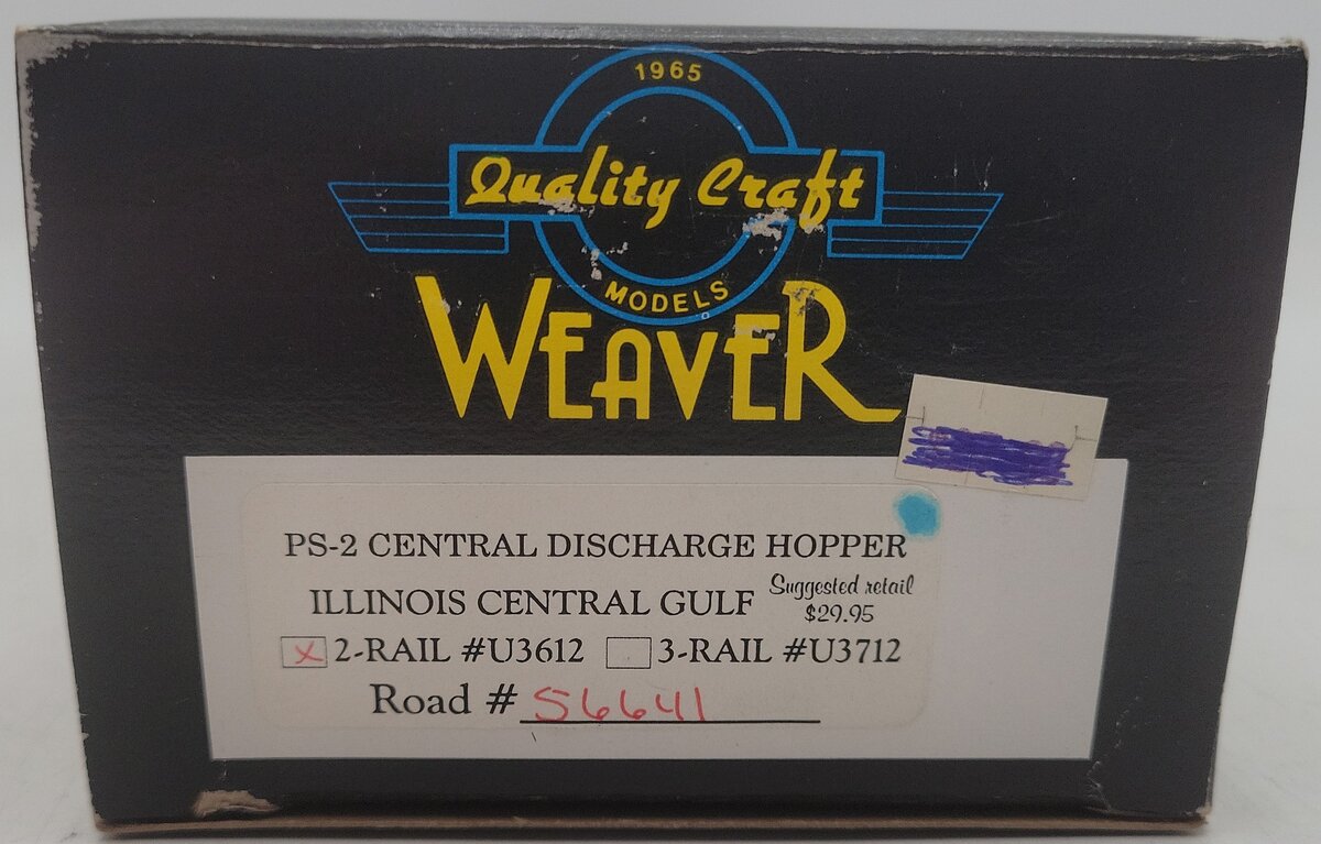 Weaver U3612 O Scale Illinois Central Hopper #56641 (2-Rail) EX/Box