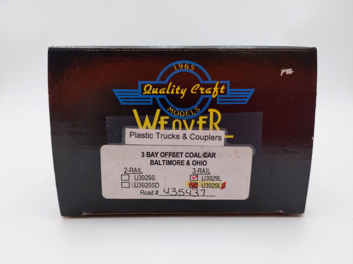 Weaver U3929LD O Scale Baltimore & Ohio 3 Bay Offset Coal Car #435437 (2-Rail) EX/Box