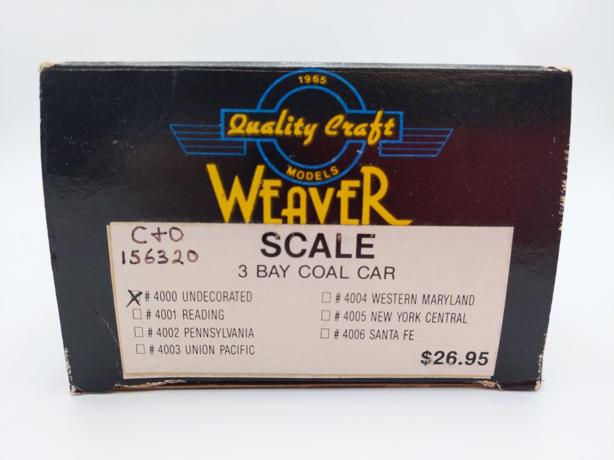 Weaver 4000 O Scale Custom Chesapeake & Ohio 3-Bay Coal Car #156320 EX/Box